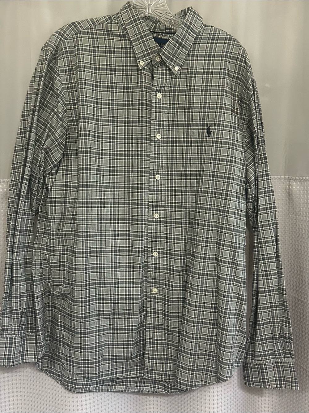 Ralph Lauren Green and White Plaid Button-Down Shirt with Navy Pony
